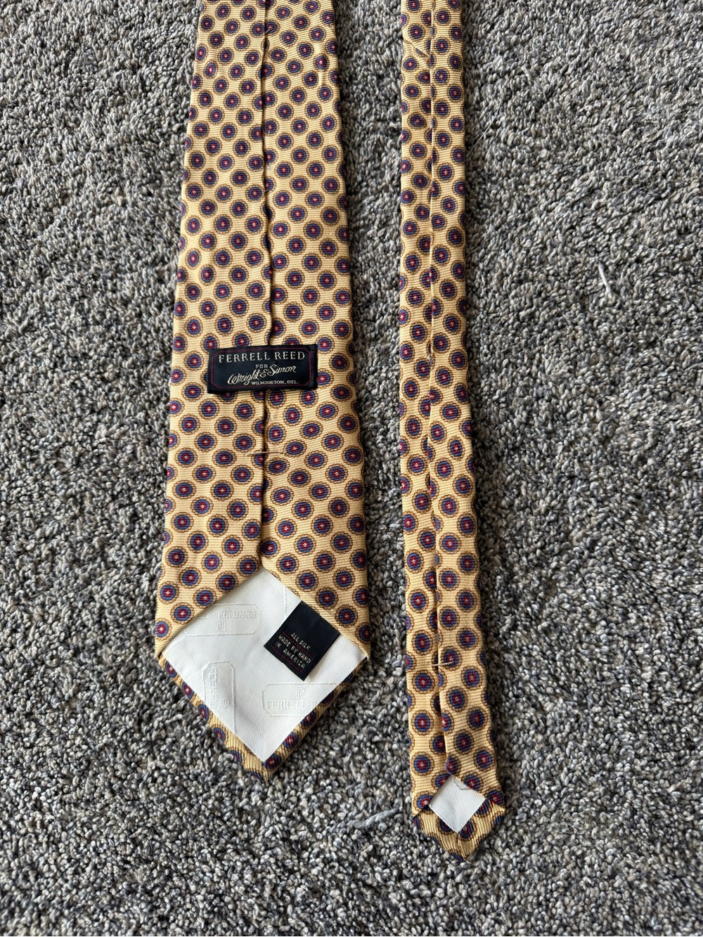 Vintage Ferrell Reed Silk Tie Made in Japan Gold Red Blue Geometric Medallion